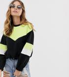 Asos Design Petite Sweatshirt In Neon Color Block With Drawstring Hem-black