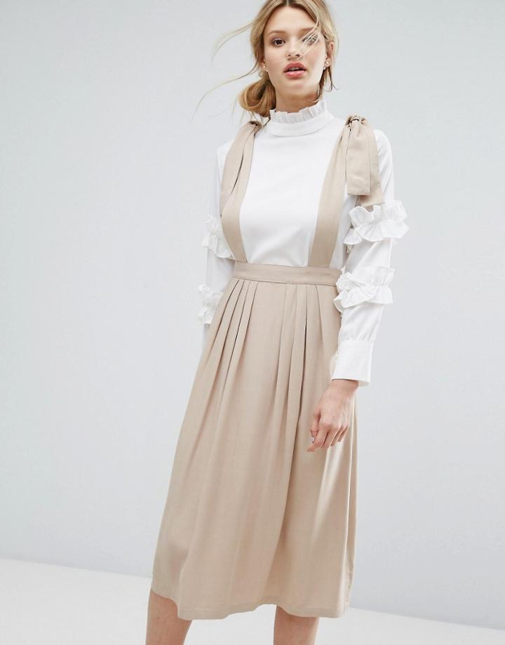 Lost Ink Knot Shoulder Overall Skirt - Beige