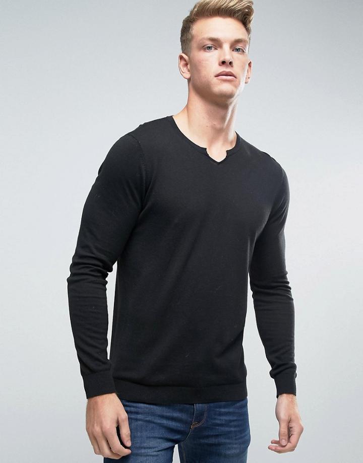 Asos Sweater With Notch Neck - Black