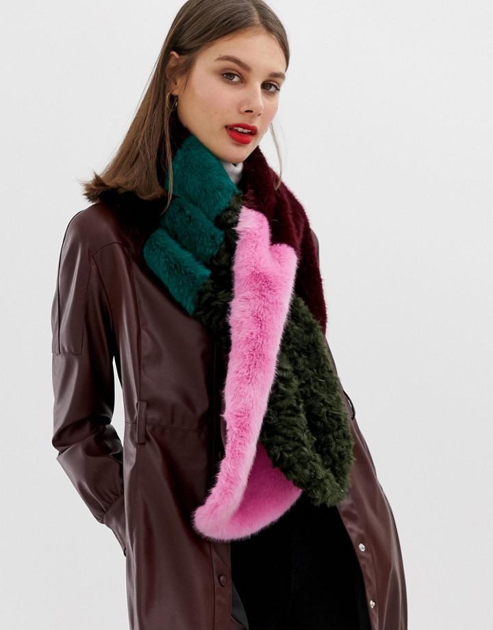 River Island Longline Fur Scarf In Multi