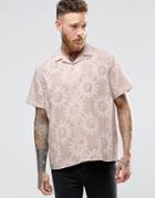 Asos Pink Shirt In Burntout Flower Print With Revere Collar And Short Sleeves - Pink