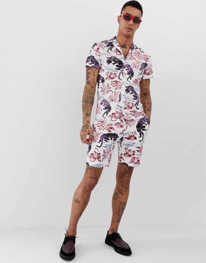 Twisted Tailor Two-piece Super Skinny Shorts With Panther Print In White - White