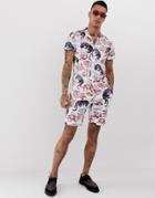 Twisted Tailor Two-piece Super Skinny Shorts With Panther Print In White - White