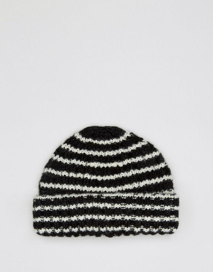 Asos Striped Mini Beanie In Black And White - Black