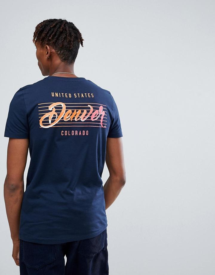 Asos Design T-shirt In Navy With Denver Back Print - Navy
