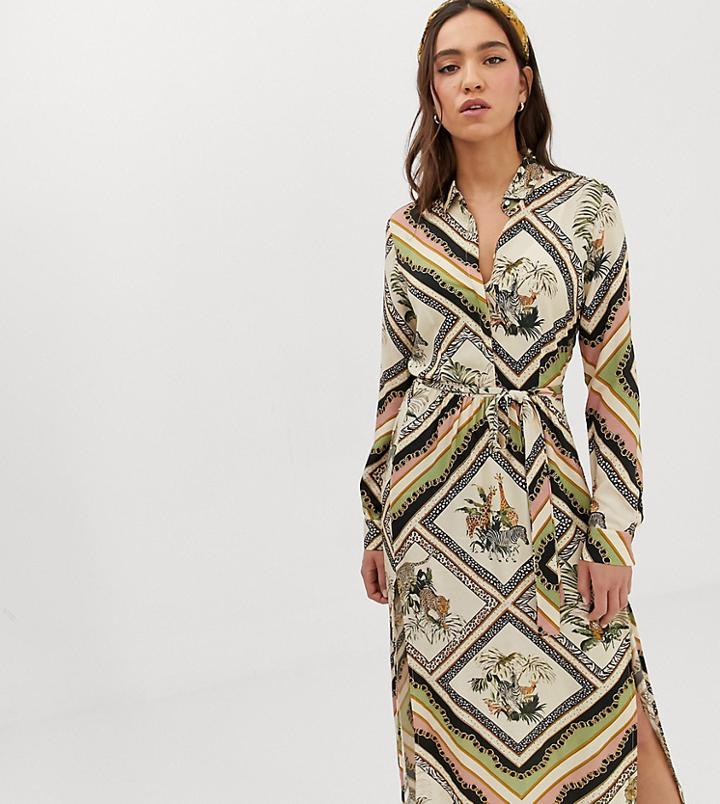 Stradivarius Tiger And Chain Print Shirt Dress In Multi