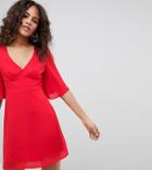 Fashion Union Tall Mini Dress With Frill Sleeves - Red