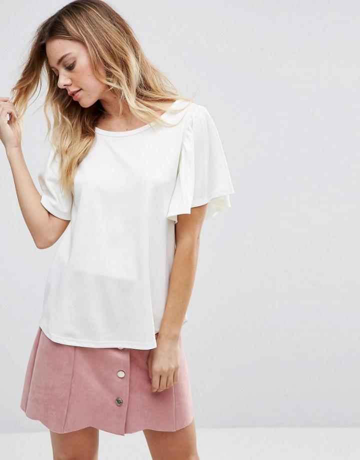 Vila T-shirt With Frill Sleeve - White