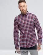 Heart & Dagger Slim Shirt In Check With Cut Away Collar - Red