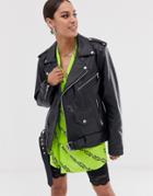 Vintage Supply Leather Jacket With Buckle Belt - Black