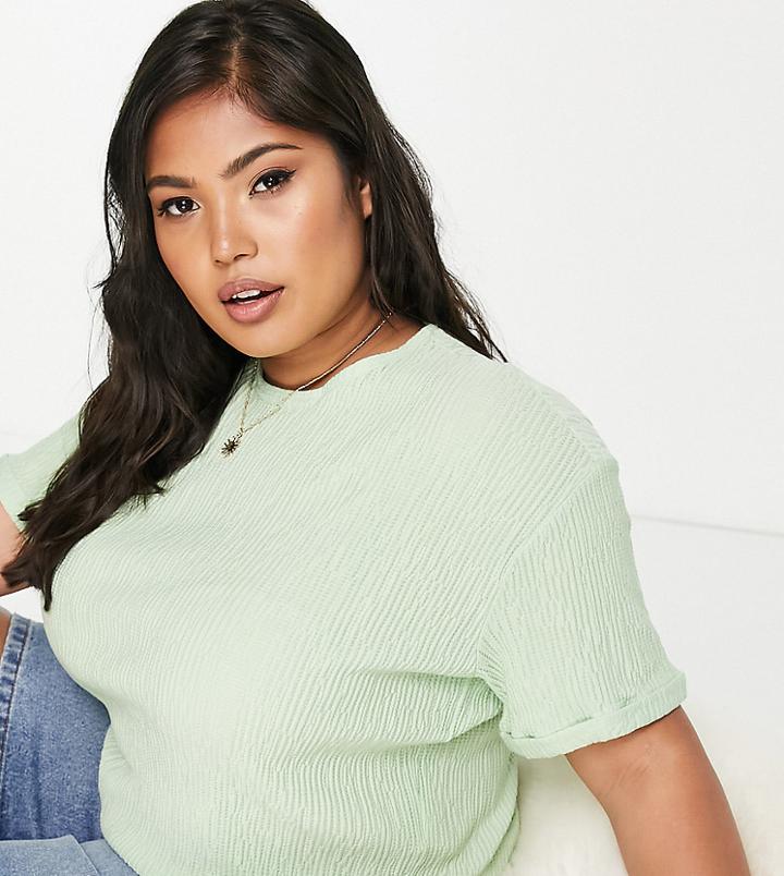 Vero Moda Curve Textured T-shirt In Green - Part Of A Set