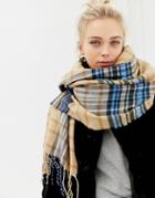 New Look Camel And Blue Check Scarf - Brown