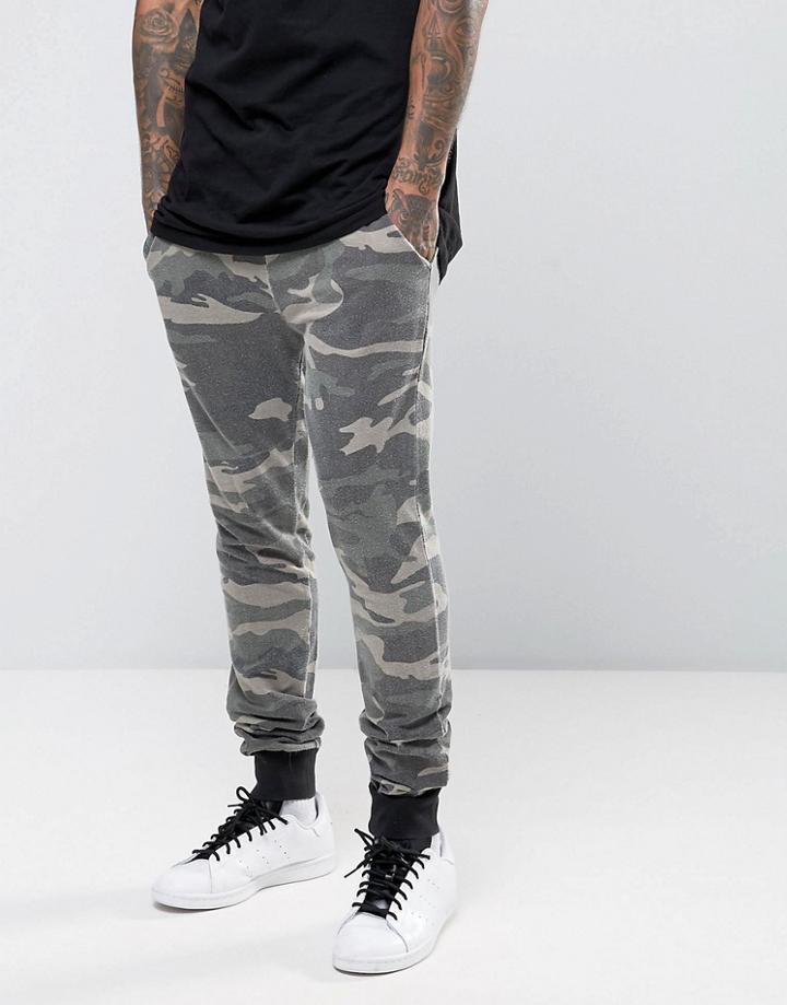 Asos Skinny Jogger In Washed Camo Print - Green