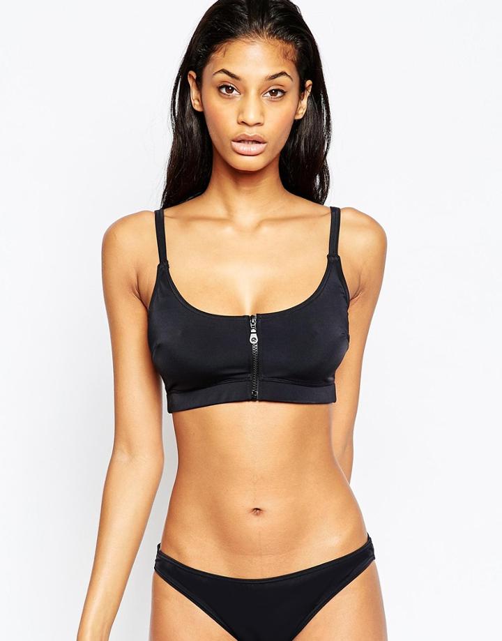 Asos Fuller Bust Exclusive Mix & Match Zip Front Crop Bikini Top - Black
