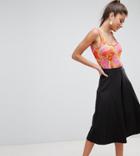 Asos Design Petite Cropped Wide Leg Pants With Flowing Hem-black