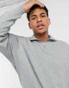 Asos Design Oversized Half Zip Sweatshirt In Gray Heather-grey