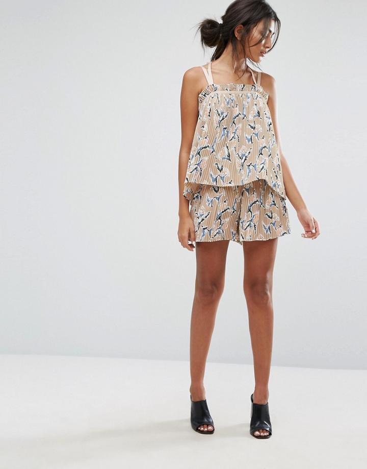 J.o.a Shorts In Pleated Floral Print Co-ord - Multi