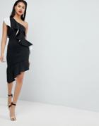 Asos Mono One Shoulder Ruffle Mini Dress - Black