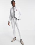 Asos Design Wedding Super Skinny Suit Pants In Pastel Gray Linen Mix-grey