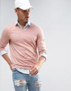 Asos V-neck Cotton Sweater In Dusty Pink - Pink