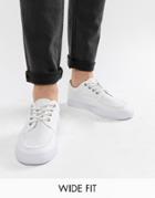 Asos Design Wide Fit Lace Up Plimsolls In White Canvas