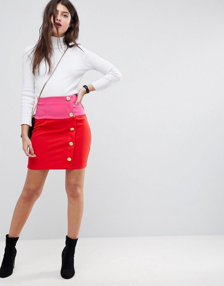 Asos Mini Skirt In Color Block With Button Detail - Red