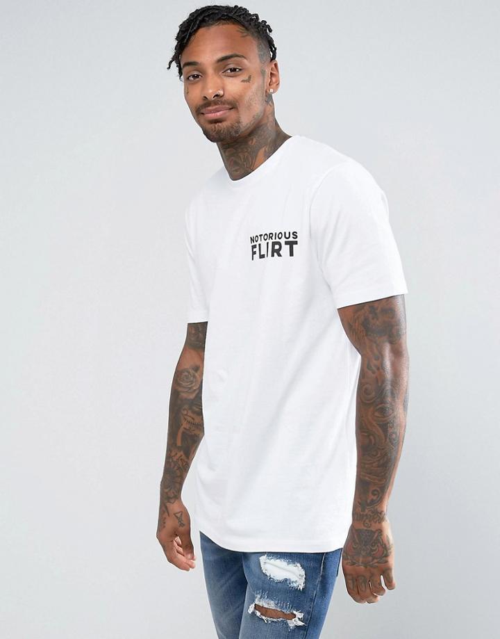 Asos Longline T-shirt With Notorious Flirt Print - White