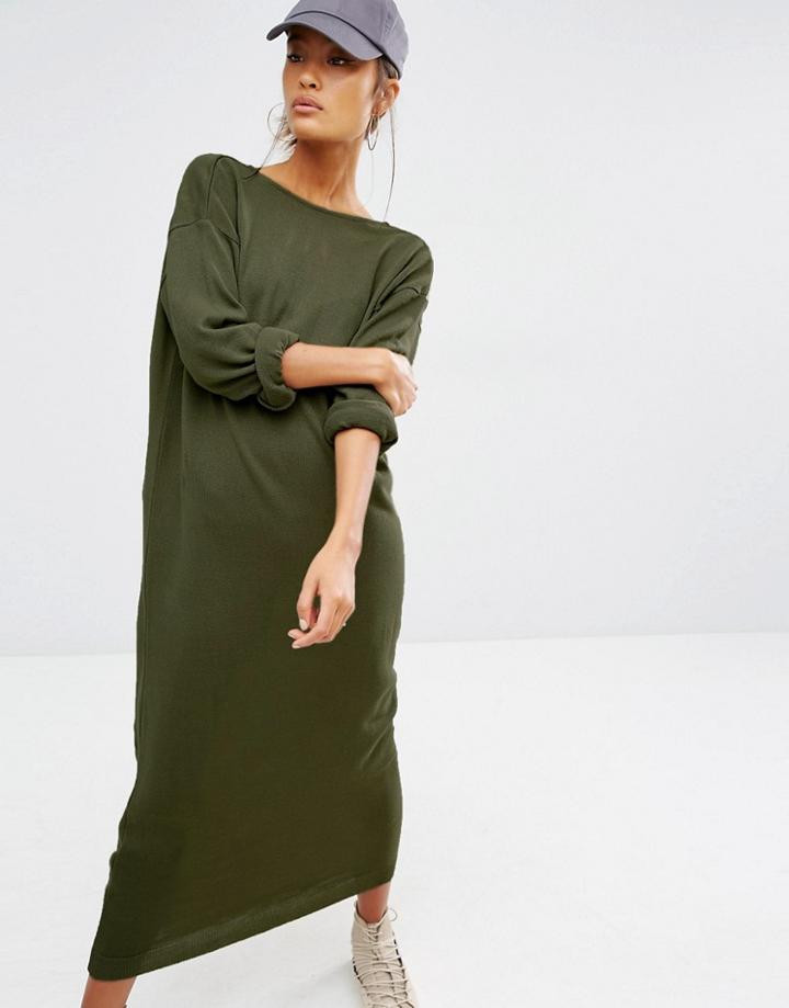 Daisy Street Relaxed Knitted Sweater Dress With Deep V Back - Green
