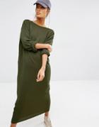 Daisy Street Relaxed Knitted Sweater Dress With Deep V Back - Green