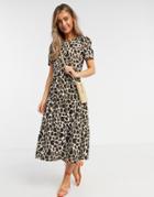 Influence Tiered Smock Midi Dress In Giraffe Print-multi
