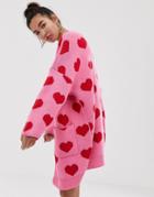 Lazy Oaf Extreme Oversized Cardigan With Hearts - Pink