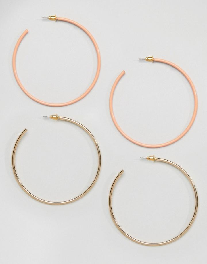 Asos Pack Of 2 Large Pastel Hoop Earrings - Multi