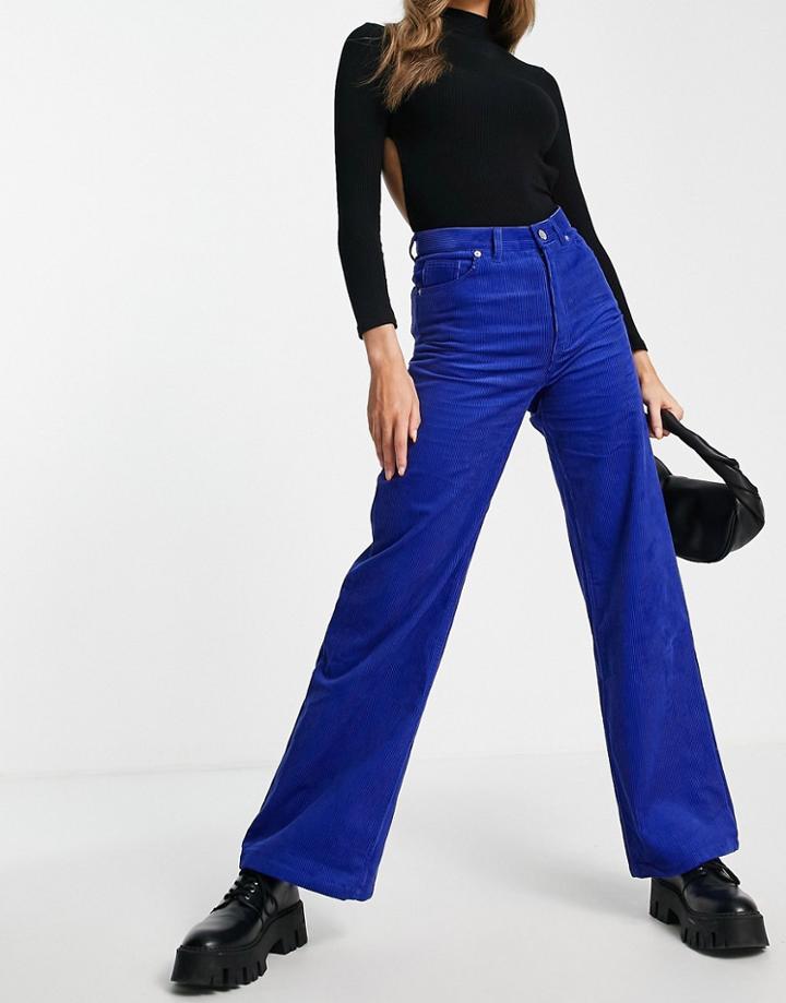 Monki Yoko Wide Leg Cord Pants In Blue-blues