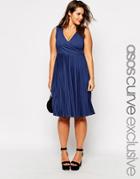 Asos Curve Exclusive Wrap Dress With Pleats In Longer Length - Navy