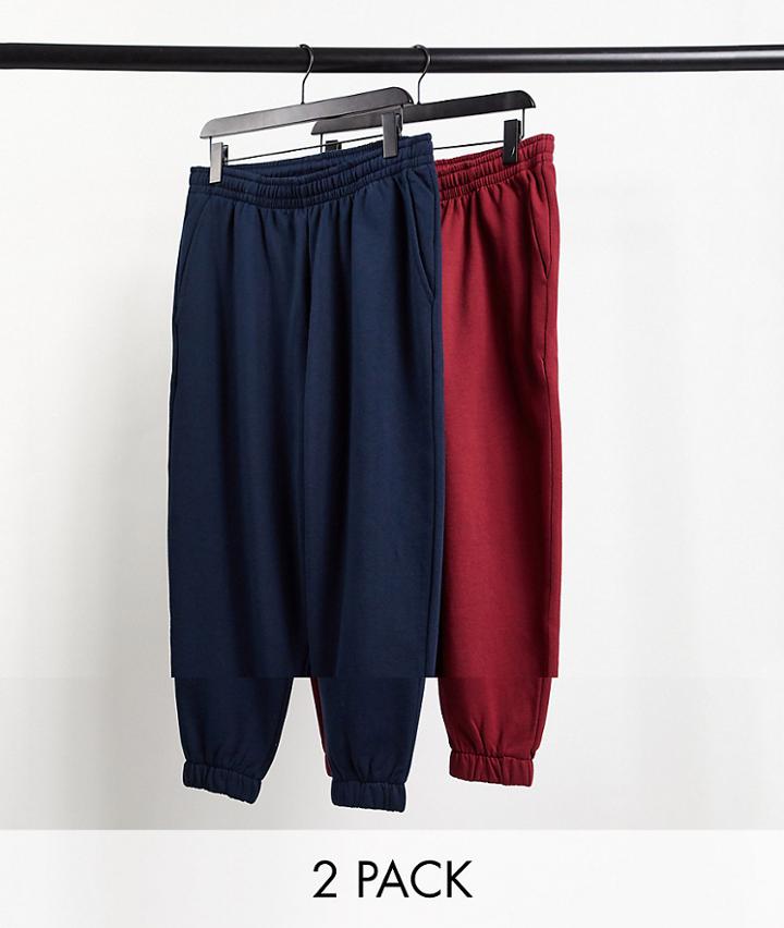 Asos Design Oversized Sweatpants In Navy & Burgundy 2 Pack-multi