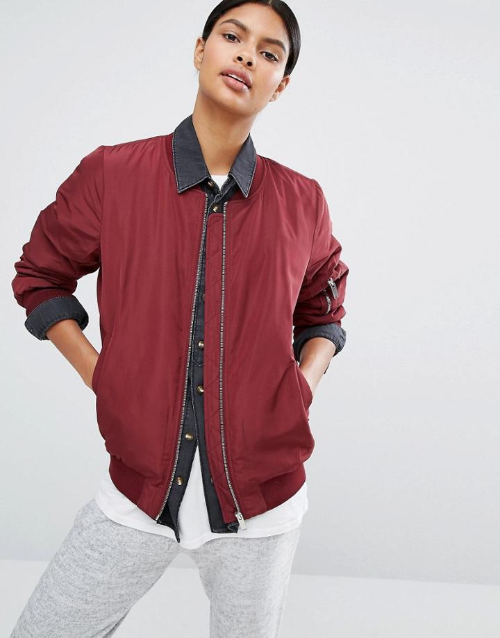 Vila Zip Detail Bomber Jacket - Red