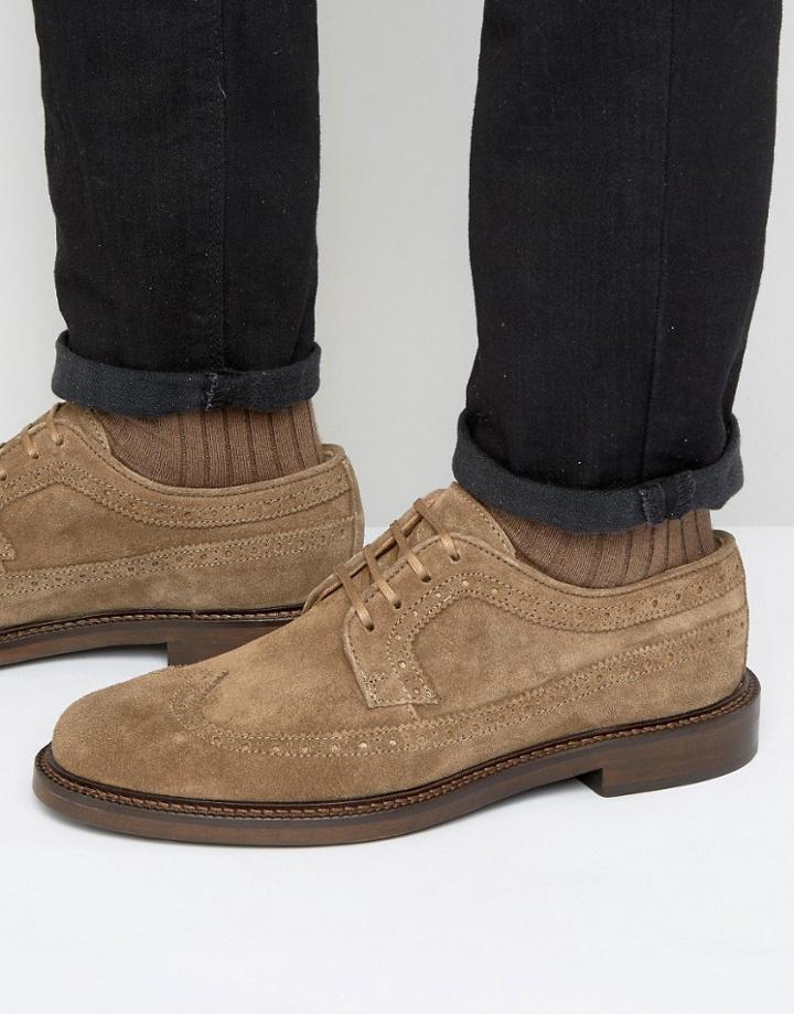 Walk London Darcy Chunky Suede Brogue Derby Shoe - Beige