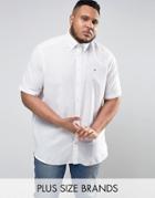 Tommy Hilfiger Plus Short Sleeve Shirt Buttondown Cotton Linen In White - White