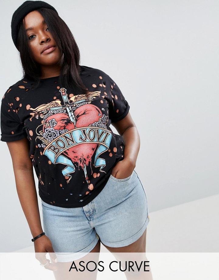 Asos Curve T-shirt With Bon Jovi And Bleach Splatter - Black