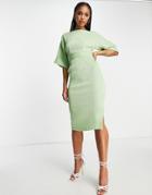 Closet London Ribbed Pencil Mini Dress In Light Green