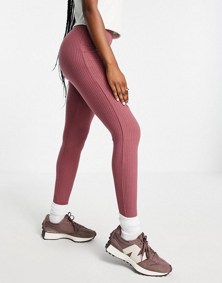 Asos Design Rib Legging In Berry-purple