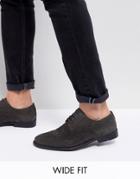 Asos Wide Fit Casual Brogue Shoes In Gray Suede With Distressed Sole