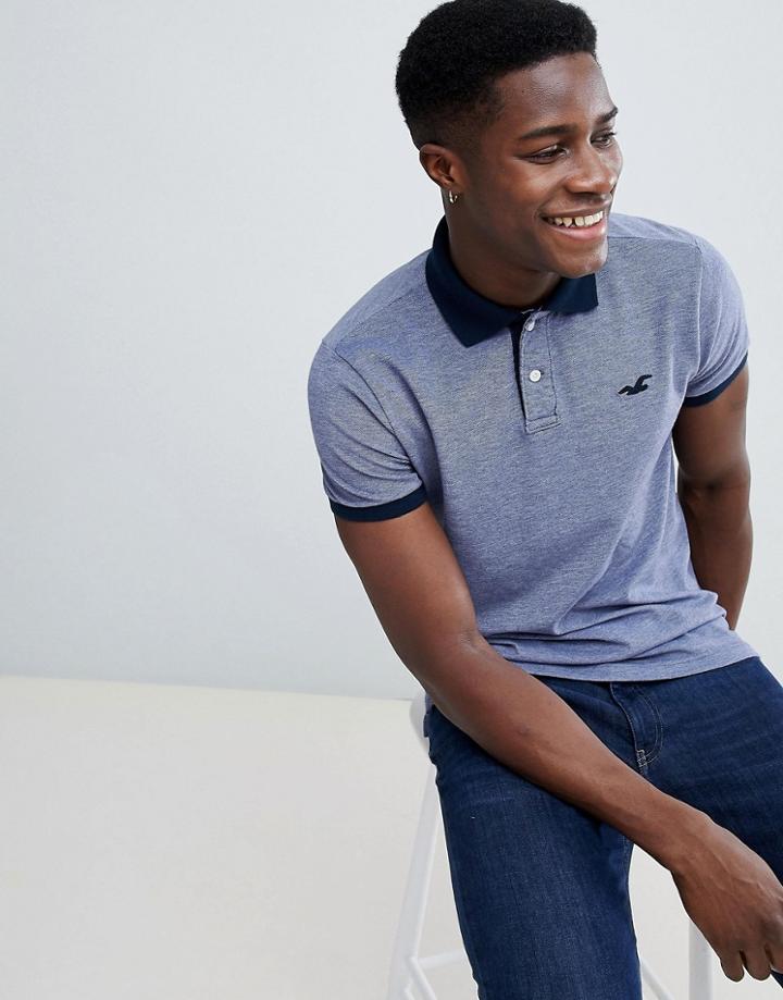 Hollister Polo Stretch Pique Icon Logo Slim Fit In Navy Oxford - Navy