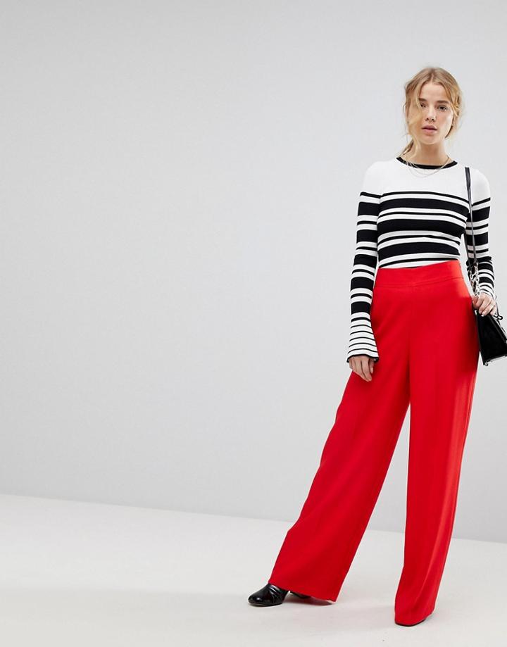 Miss Selfridge High Waisted Wide Leg Pants - Red