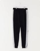 Asos Design Slim Sweatpants In Black Velvet With Side Stripe