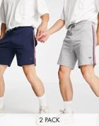 Threadbare 2 Pack Shorts With Stripe In Navy And Gray