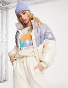 Pull & Bear Vinyl Color Block Jacket In Blue And White-multi