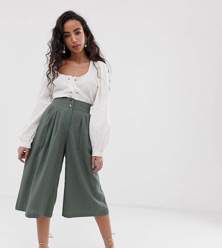 Vero Moda Petite Linen Cropped Culotte - Green