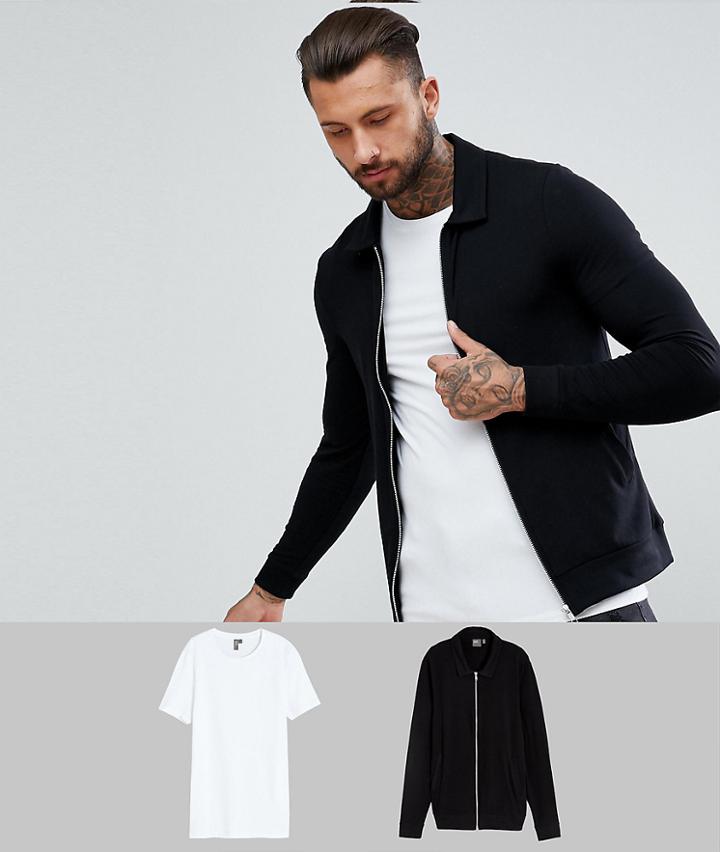 Asos Jersey Harrington Jacket/ Muscle T-shirt In Black/white Save - Multi
