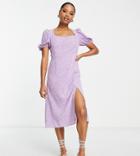 Glamorous Petite Milkmaid Midi Tea Dress With Tie Back In Lilac Floral-purple